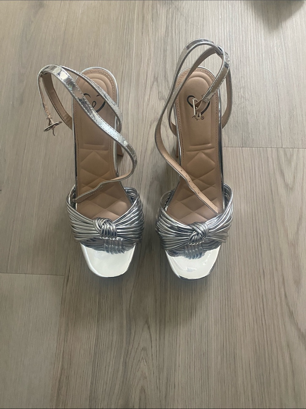 Windsor Metallic Silver Knot Slingback Heels